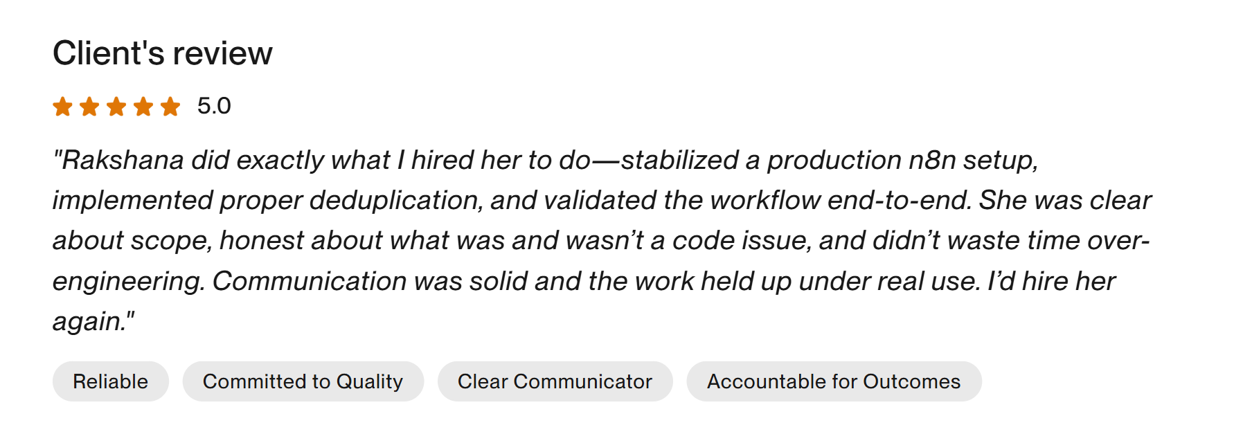 Upwork client feedback